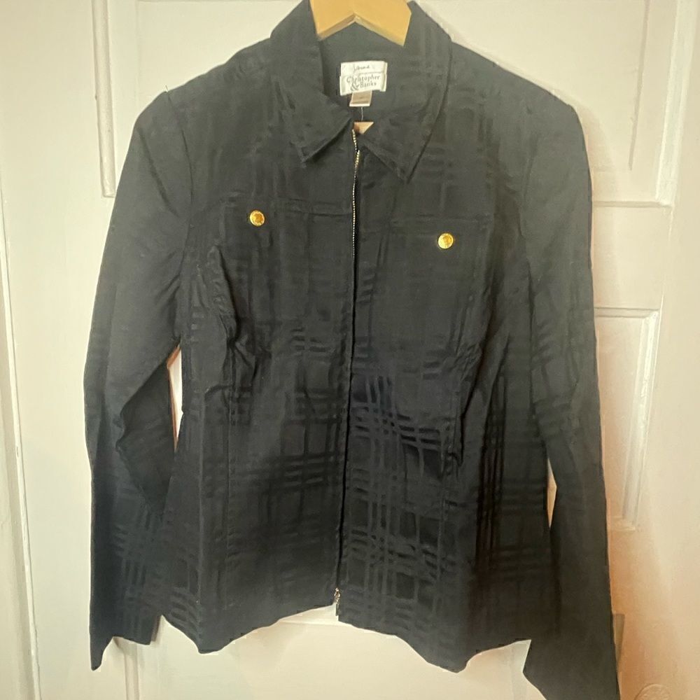 Christopher & Banks Black Textured Zip Jacket - Picture 3 of 14